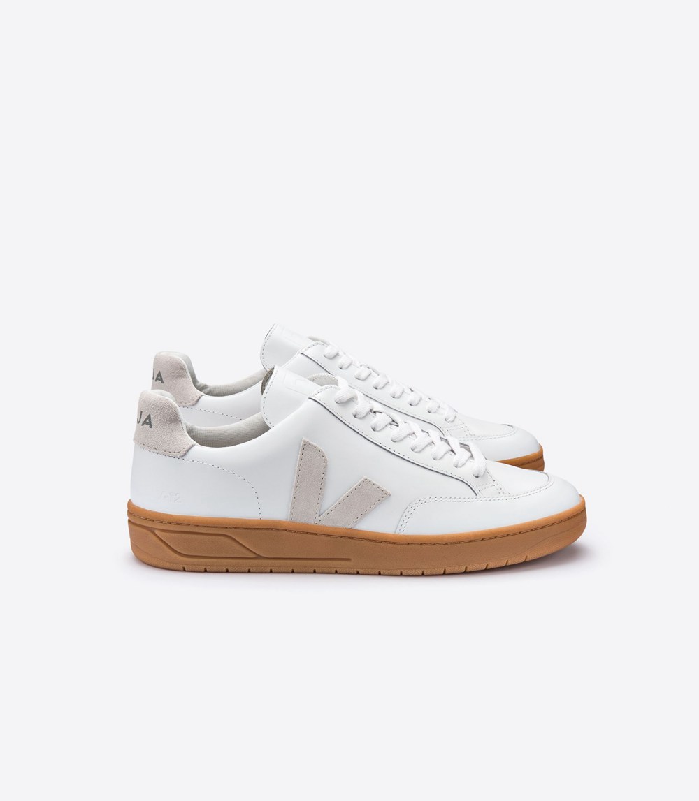 Veja Sneakers Mens - V-12 Leather - White/Beige - 6143OEPXS